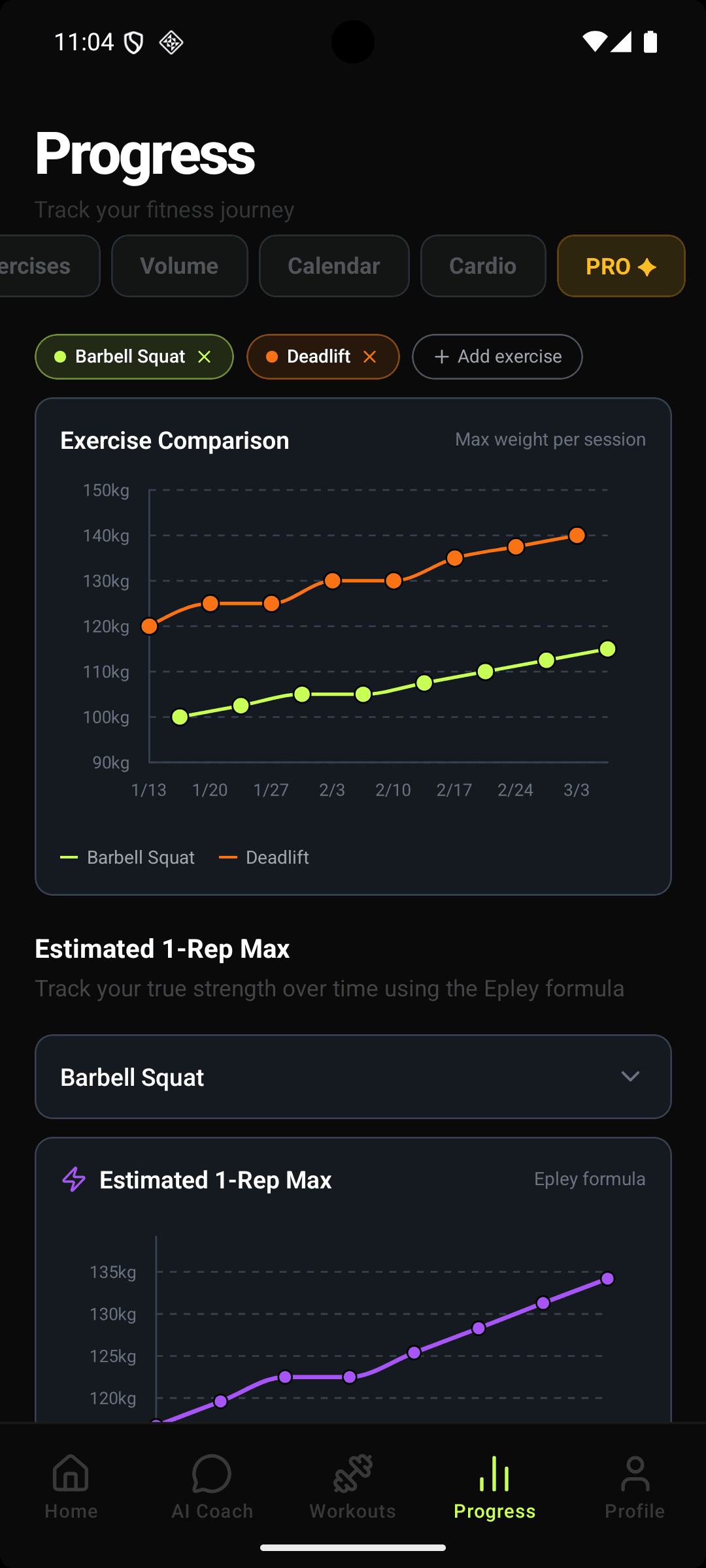 Progress charts screen